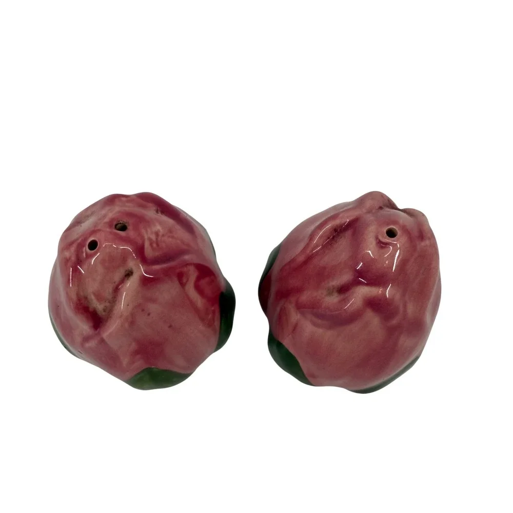 Vintage Pink Rosebud Ceramic Salt and‎ Pepper Shakers Set 2 Floral - Picture 2 of 3